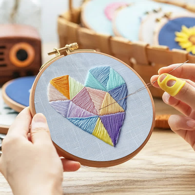 Rubbyoo Embroidery Kit - Geometric Heart-2