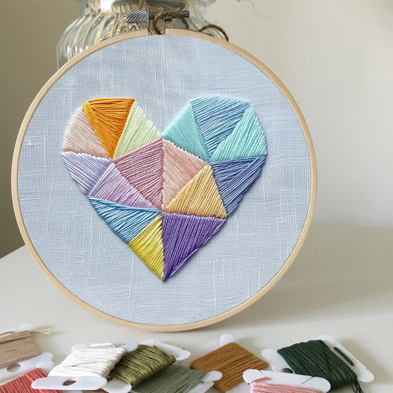 Rubbyoo Embroidery Kit - Geometric Heart-2