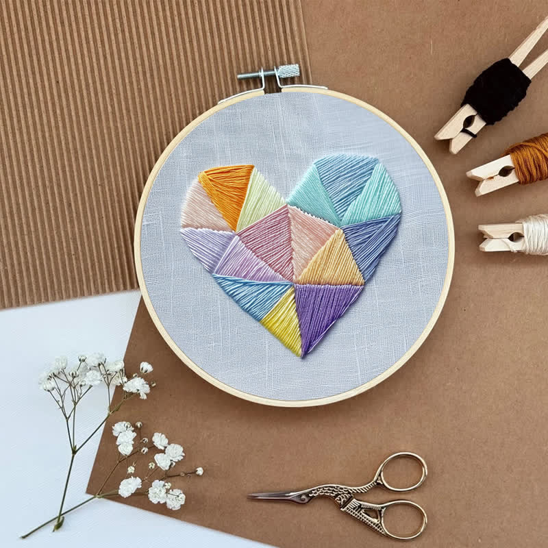 Rubbyoo Embroidery Kit - Geometric Heart-2