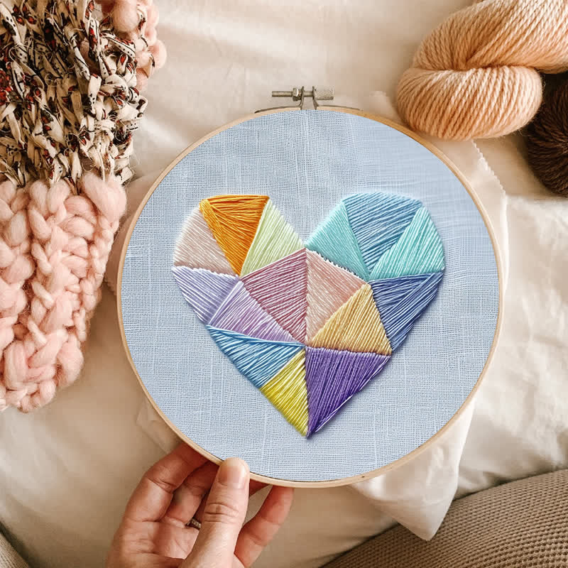 Rubbyoo Embroidery Kit - Geometric Heart-2
