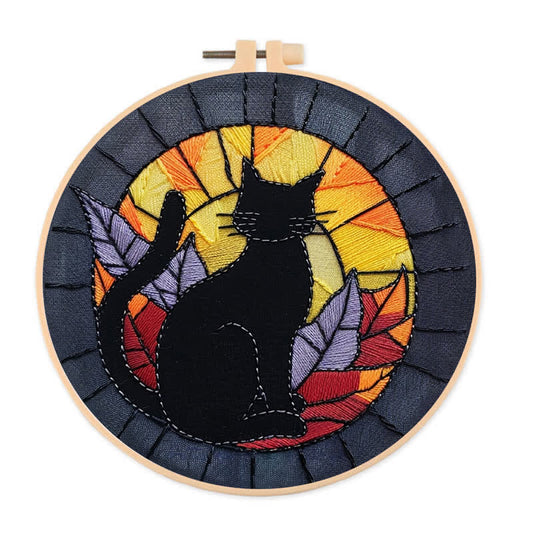Rubbyoo Embroidery Kit - Halloween Black Cat Stained Glass