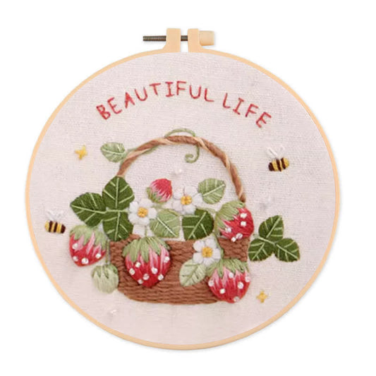 Rubbyoo Embroidery Kit - Strawberry Basket Hand Embroidery Pattern