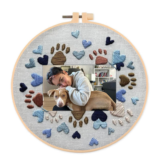 Rubbyoo Embroidery Photo Frame Kit - Adorable Paw Print | Memorable Handmade Craft | Diy Needle Artwork