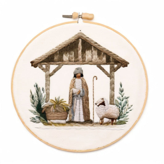 Rubbyoo Embroidery Kit - Mary And Joseph Admiring Baby Jesus In The Manger